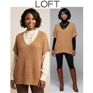 LOFT Camel V-Neck Short Sleeve Sweater Vest